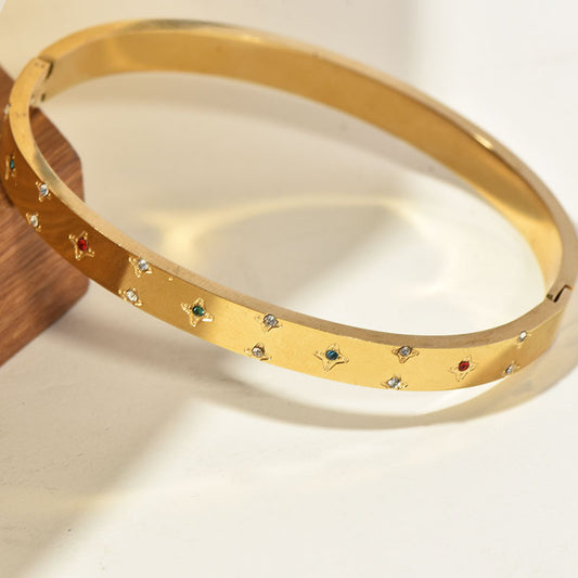 Retro Sunflower Diamond Encrusted Gold Polished Cuff Bracelet