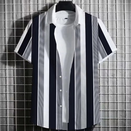 Color Simple Striped Men’s 3D Printing Short Sleeve T-Shirt