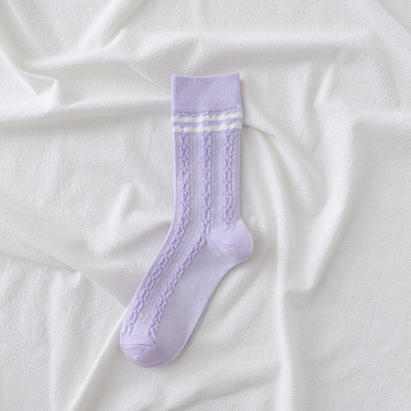 Stylish Purple Toned Women's Mid-Calf Socks Lightweight