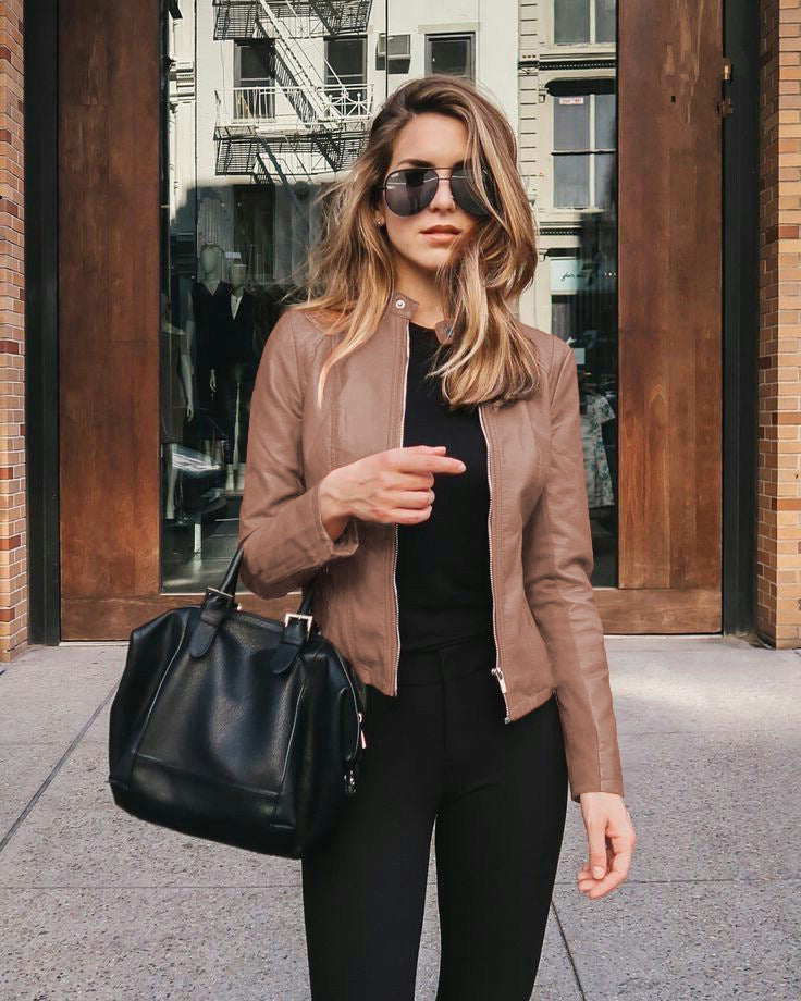 Fashionable leather jackets for women in autumn and winter