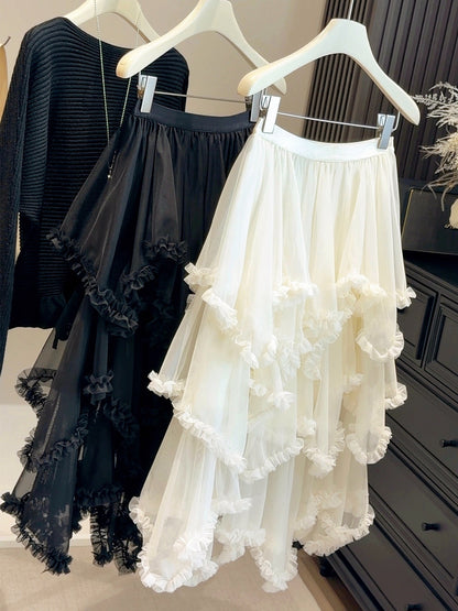 Women’s Fashion Irregular Ruffle Trim Mesh Skirt Stylish & Chic