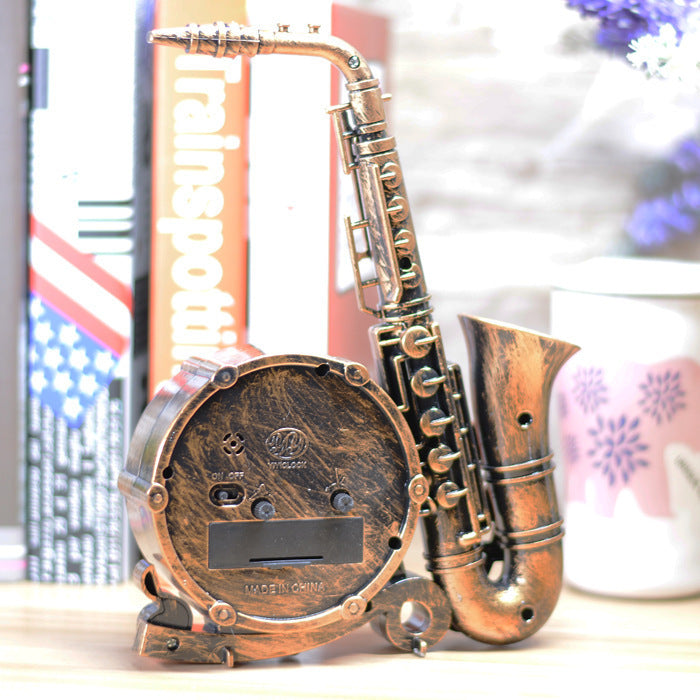 Vintage Saxophone Alarm Clock with Retro Musical Design
