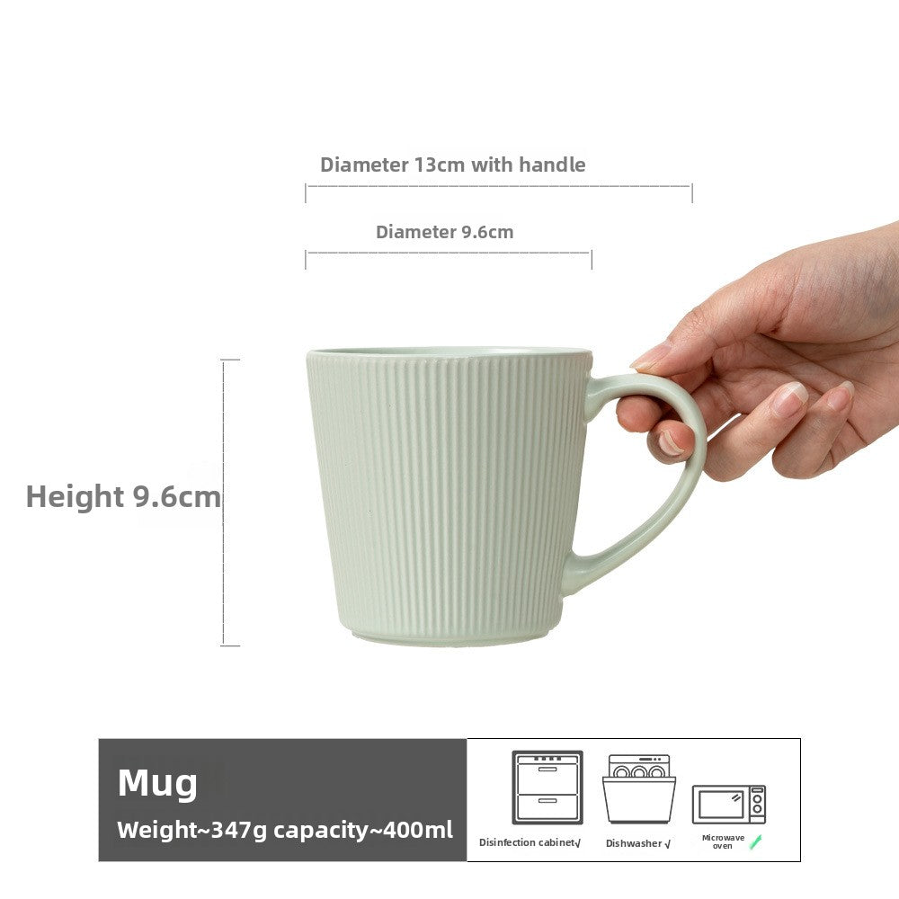 Simple Striped Ceramic Mug with Large Capacity