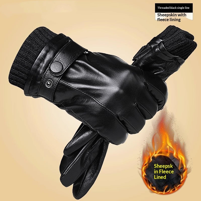 Warm Genuine Leather Gloves & Fleece Lining Waterproof Cozy