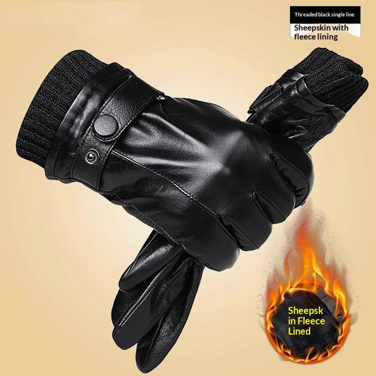 Warm Genuine Leather Gloves & Fleece Lining Waterproof Cozy