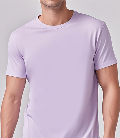 Buy Solid-Color Casual Short-Sleeve Crew Neck T-Shirt