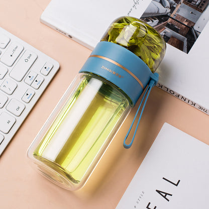 Glass Water Bottle with Tea Infuser Filter Double Wall Design