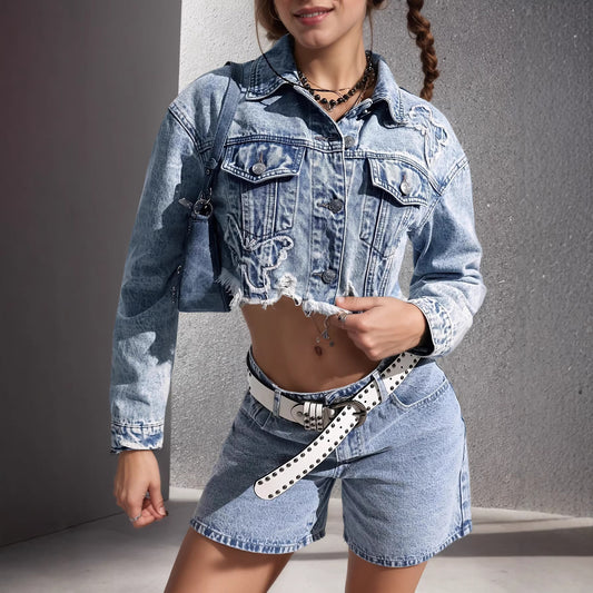 Womens Retro Slim-Fit Denim Jacket for Classic Street Style