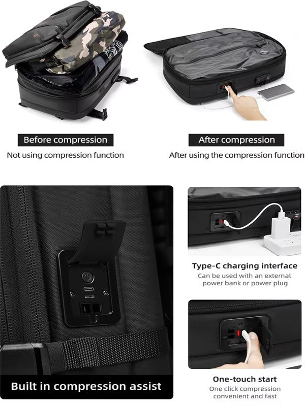 60L Vacuum Compression Travel Backpack with Ergonomic Design