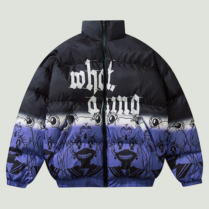 Hip Hop Oversized Padded Parka Men’s Harajuku Gradient Cartoon