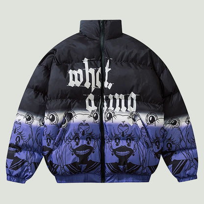 Hip Hop Oversized Padded Parka Men’s Harajuku Gradient Cartoon