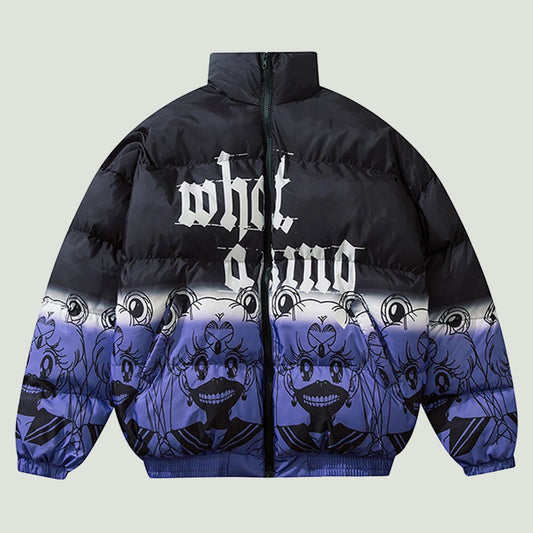 Hip Hop Oversized Padded Parka Men’s Harajuku Gradient Cartoon