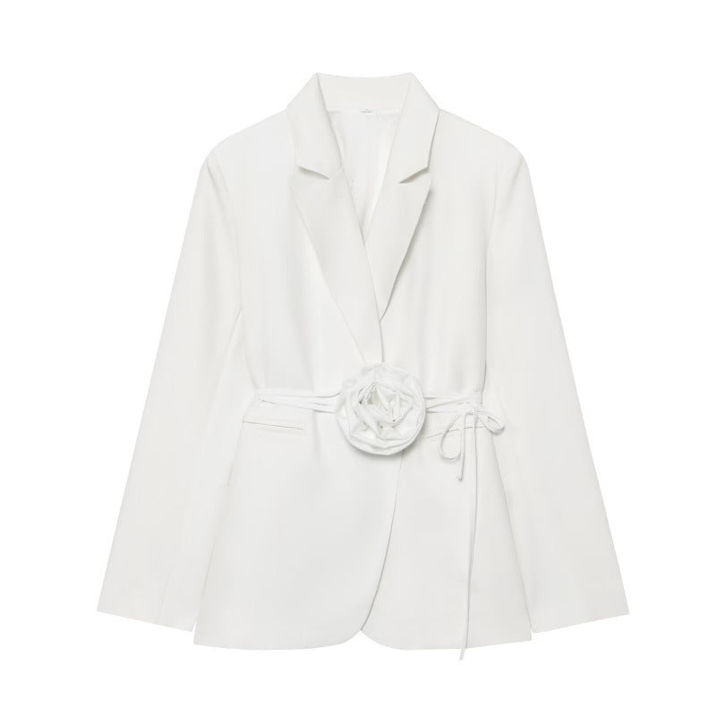 Buy Trendy Loose-Fit Lace-Up Blazer With 3D Floral Embellishments
