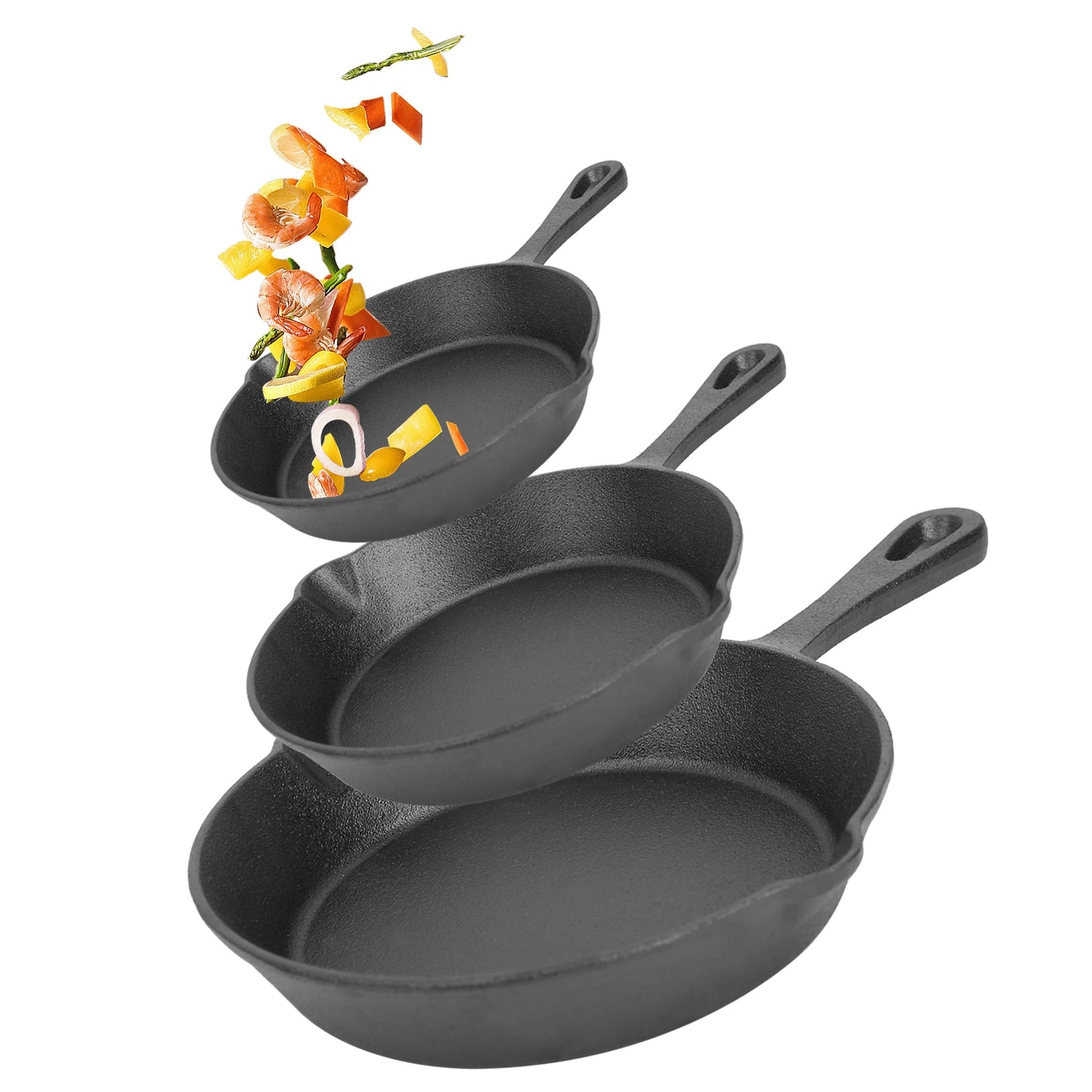 Cast Iron Skillet Set 3Pcs Pre-Seasoned Oven Safe Frying Pans