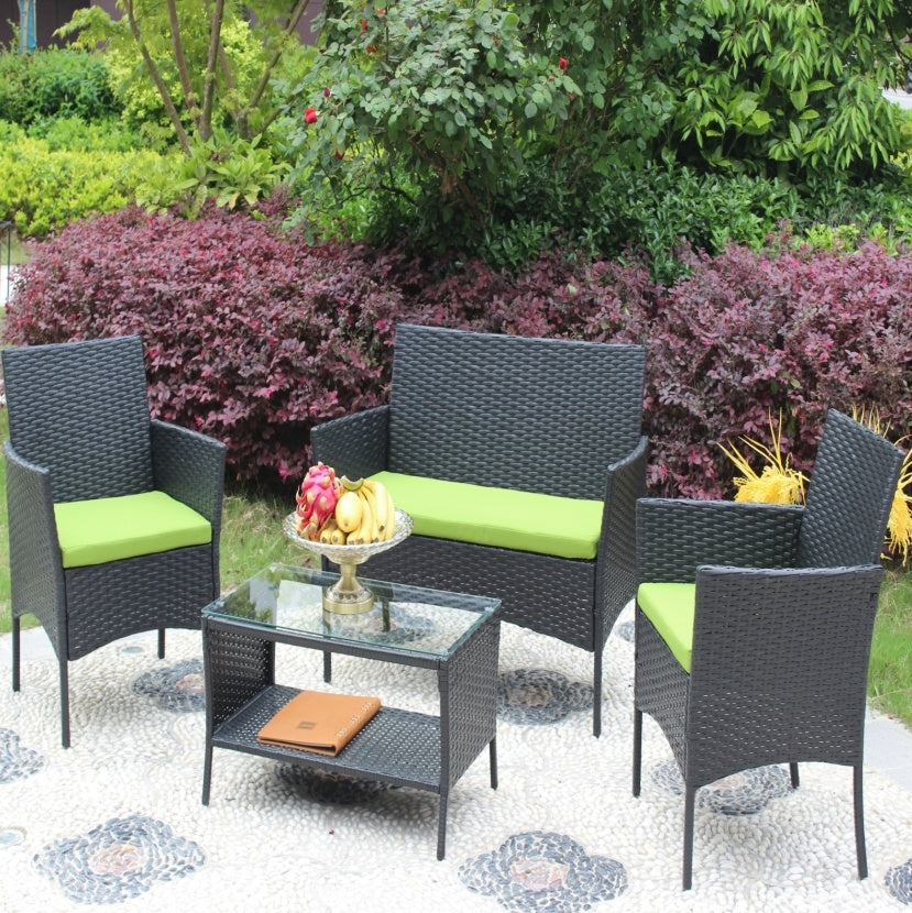 4PC Rattan Patio Furniture Set Outdoor Wicker Sofa Cushions