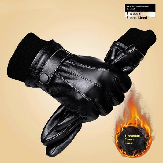Warm Genuine Leather Gloves & Fleece Lining Waterproof Cozy