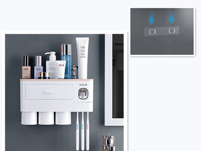 Magnetic Toothbrush Holder with Toothpaste Squeezer Storage