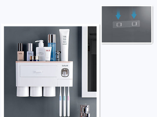 Magnetic Toothbrush Holder with Toothpaste Squeezer Storage