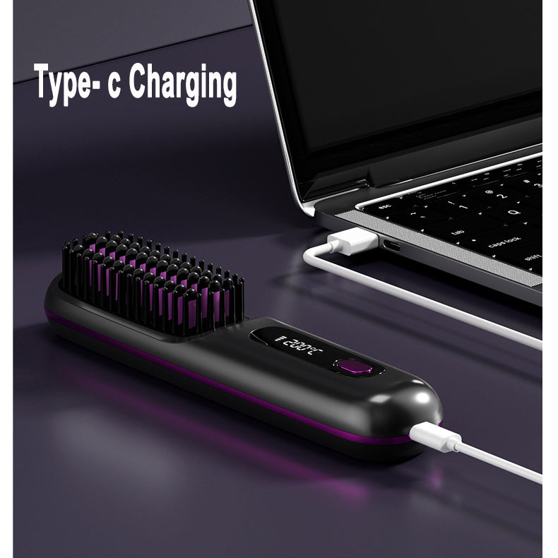 2-in-1 Hair Straightener Brush Wireless Fast Heating Comb