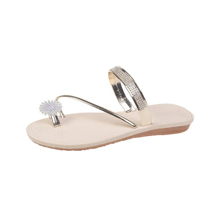 Floral Rhinestone Fairy Style Flat Sandals Two Way Wear