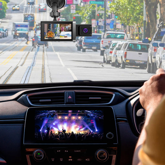 Car Dash Cam 2K 3 Channel DVR with GPS WiFi Parking Monitor.