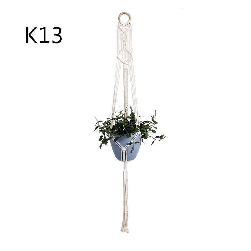 Flower Pot Net Bag – Beige Cotton Rope Indoor Plant Hanger