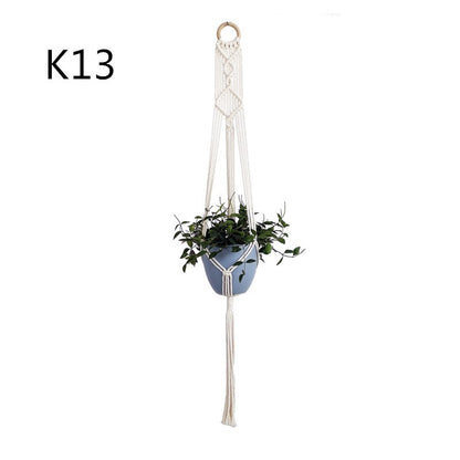 Flower Pot Net Bag – Beige Cotton Rope Indoor Plant Hanger