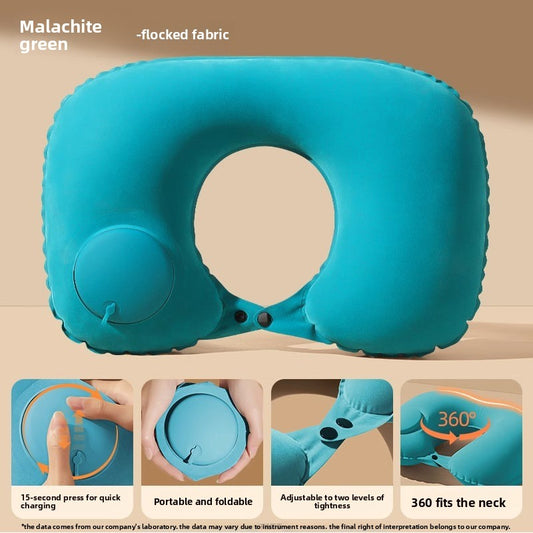 Press Inflatable U-Shaped Travel Pillow for Travel Comfort
