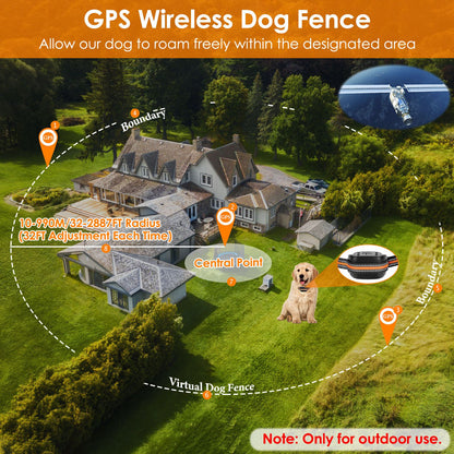 2-in-1 Dog GPS Fence Tracker Wireless Collar 32–2887FT Range