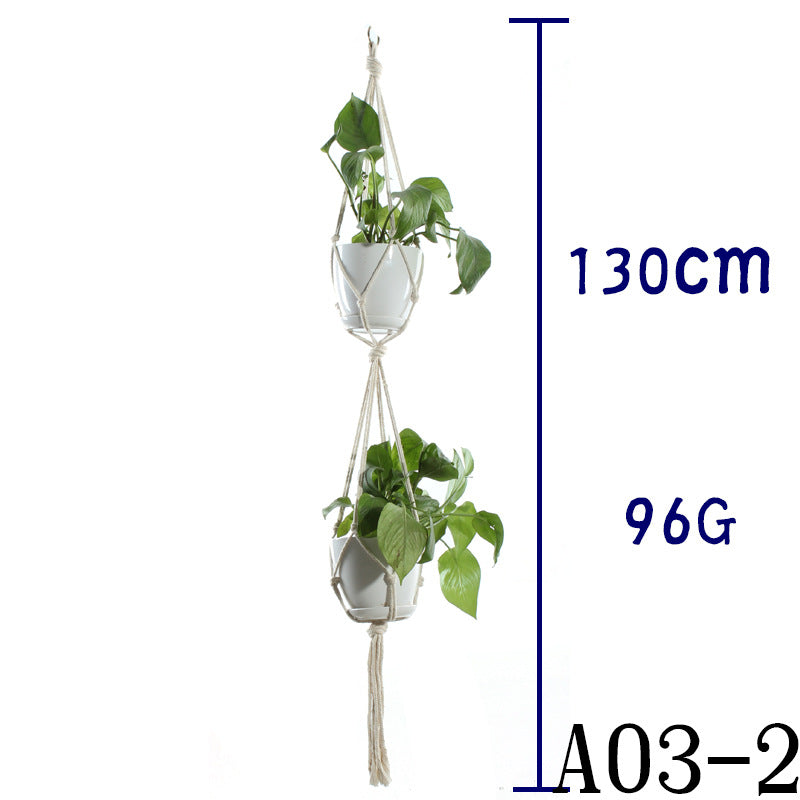 Flower Pot Net Bag – Beige Cotton Rope Indoor Plant Hanger