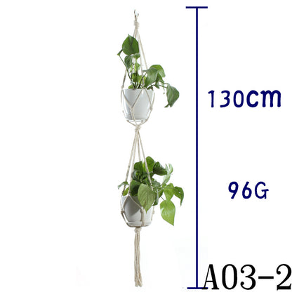 Flower Pot Net Bag – Beige Cotton Rope Indoor Plant Hanger