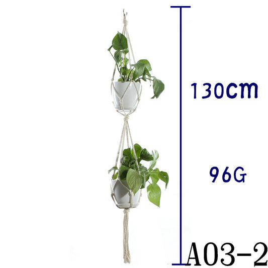 Flower Pot Net Bag – Beige Cotton Rope Indoor Plant Hanger