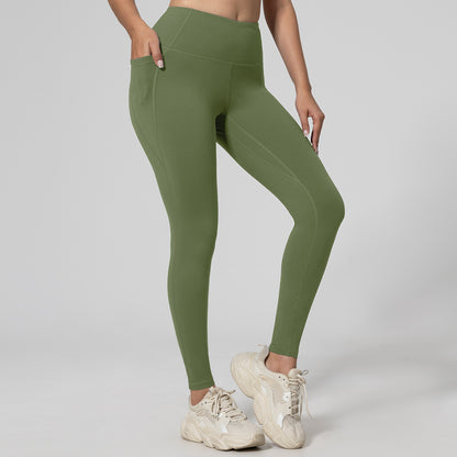 Fitness Running Leggings Hip-Lifting High-Waisted with Pockets