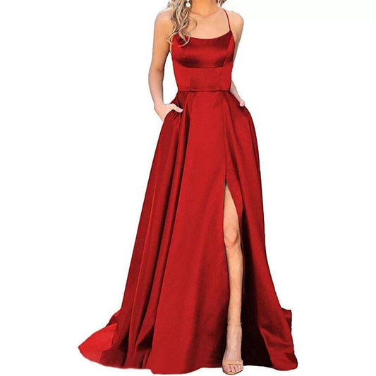 Solid Color Long Slimming Shoulder Hollow Bridesmaid Dress