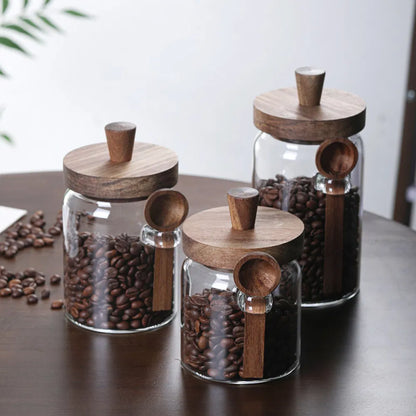 Glass Coffee Jar Set – 3 Pcs with Spoons for Kitchen Storage