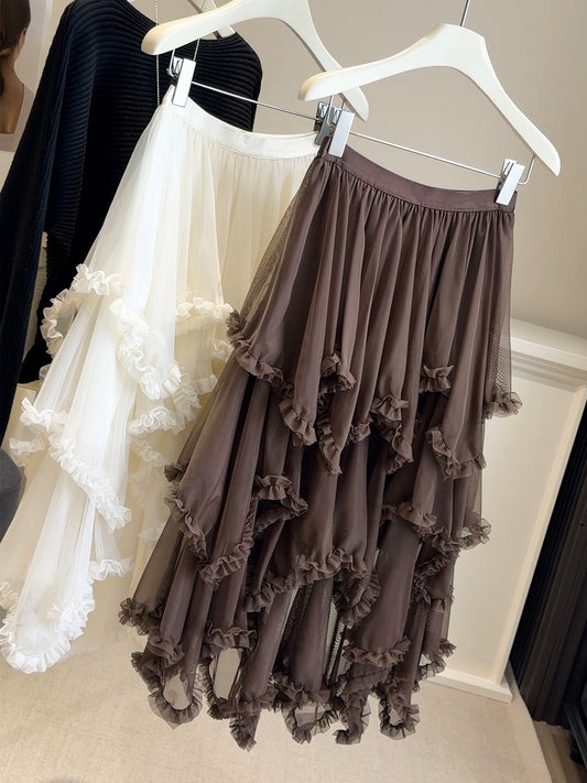 Women’s Fashion Irregular Ruffle Trim Mesh Skirt Stylish & Chic