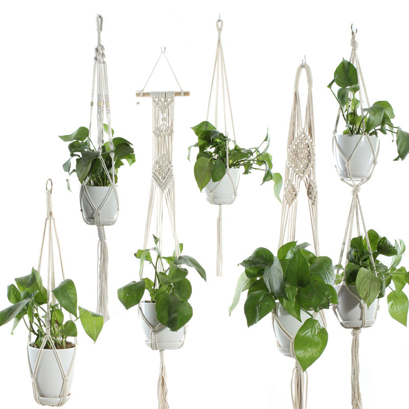 Flower Pot Net Bag – Beige Cotton Rope Indoor Plant Hanger