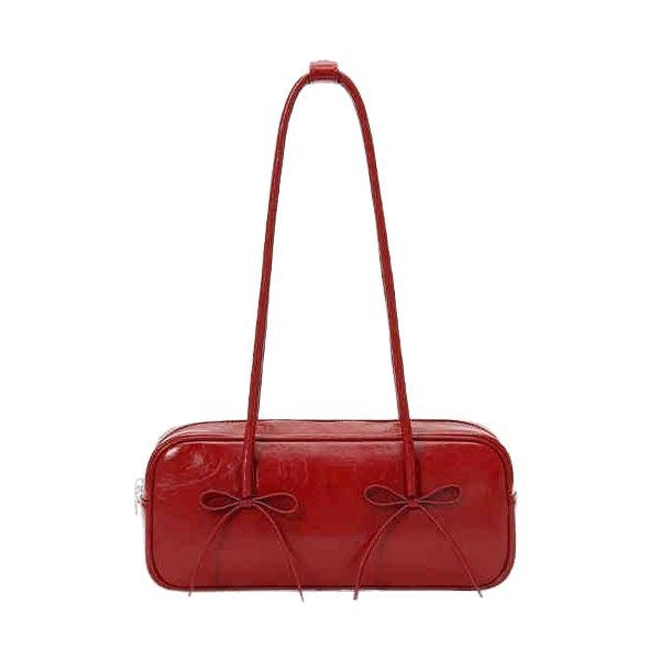 Red Bow Baguette Bag for Feminine Chic Daily Styling US Use