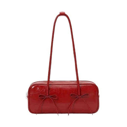 Red Bow Baguette Bag for Feminine Chic Daily Styling US Use