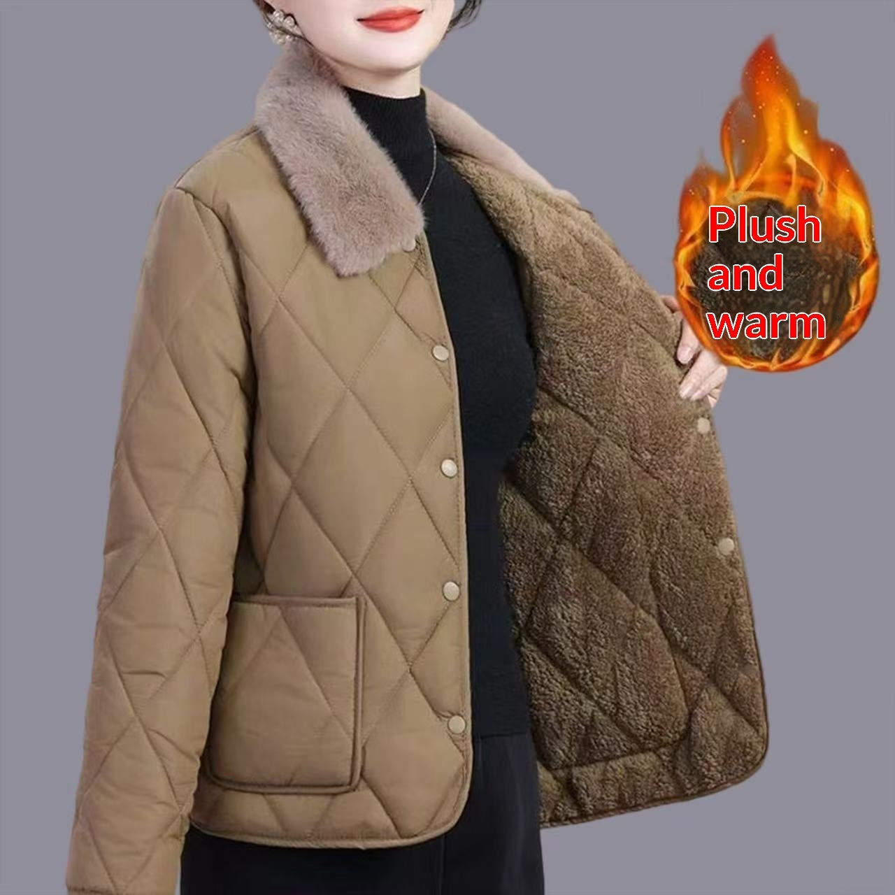 Buy Women’s Mid-Length Cotton Coat With Fur Collar for Winter