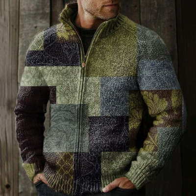 Buy Men’s Casual 3D-Printed Zip-Up Jacket Stylish Knit Design