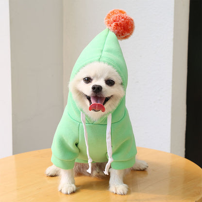 Two-Legged Hooded Dog Clothes Green Fleece Autumn Winter