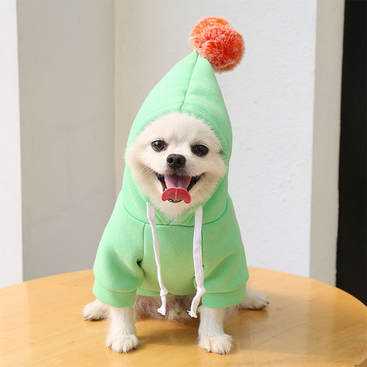 Two-Legged Hooded Dog Clothes Green Fleece Autumn Winter