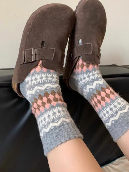 Nordic Fair Isle Wool Winter Socks for Cold Weather Wear Pair