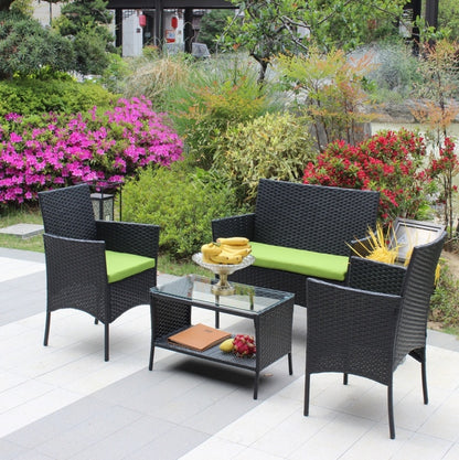 4PC Rattan Patio Furniture Set Outdoor Wicker Sofa Cushions