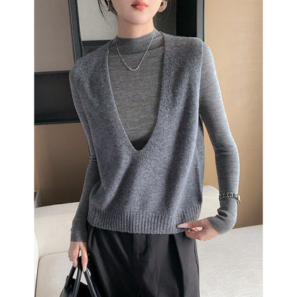 Buy Elegant Deep V-Neck Pure Wool Layered Knit Vest for Women