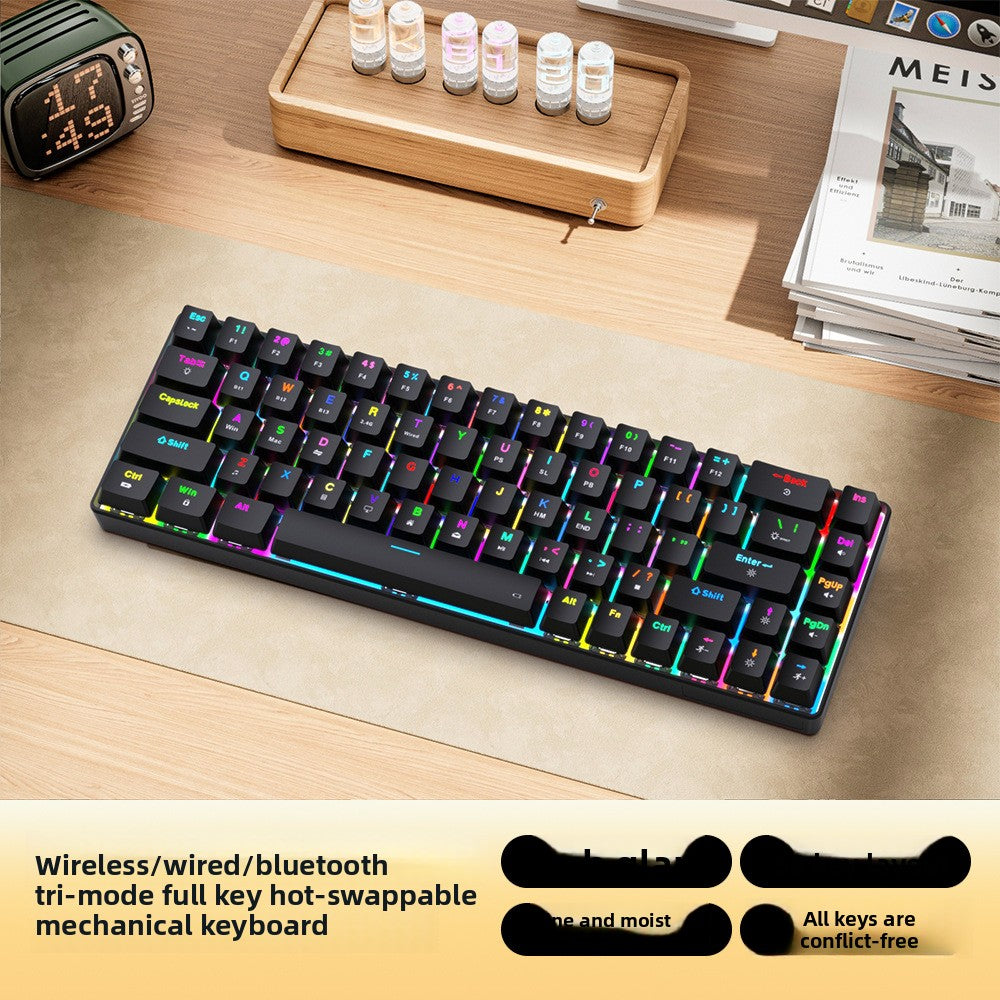 68-Key Wireless Bluetooth RGB Mechanical Keyboard with Detachable Keycaps