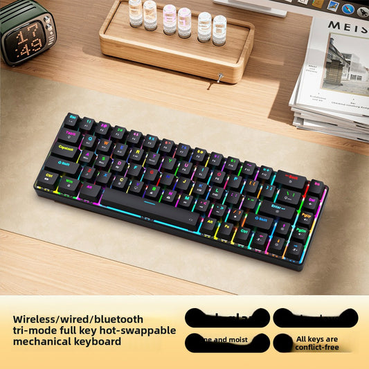 68-Key Wireless Bluetooth RGB Mechanical Keyboard with Detachable Keycaps