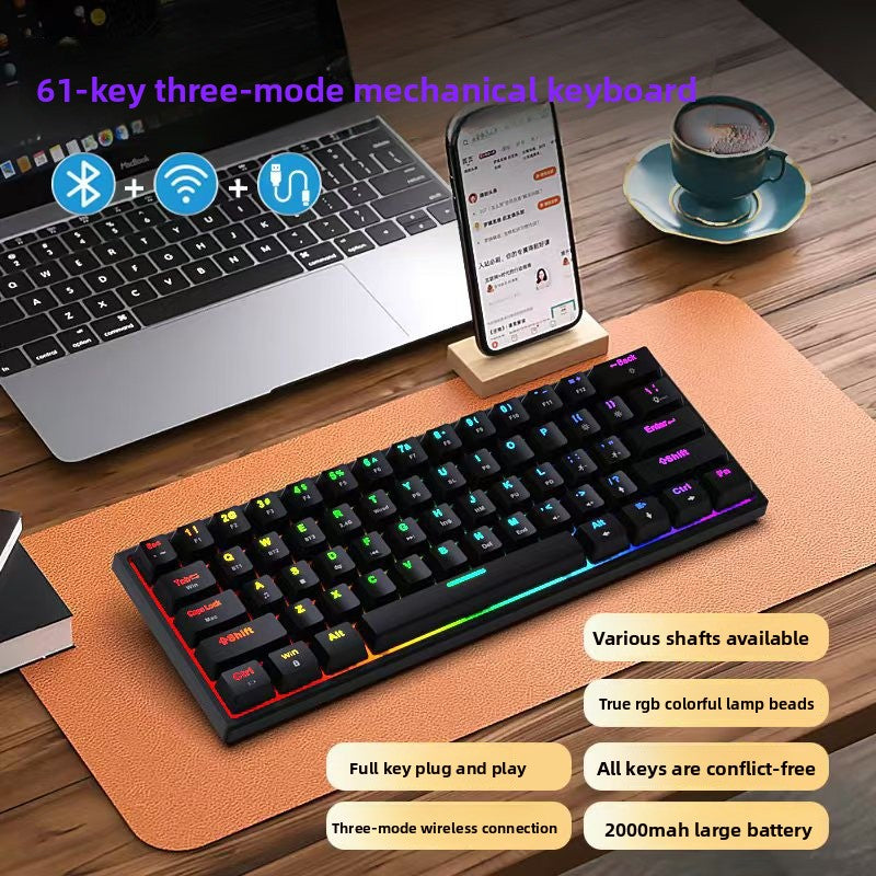 68-Key Wireless Bluetooth RGB Mechanical Keyboard with Detachable Keycaps