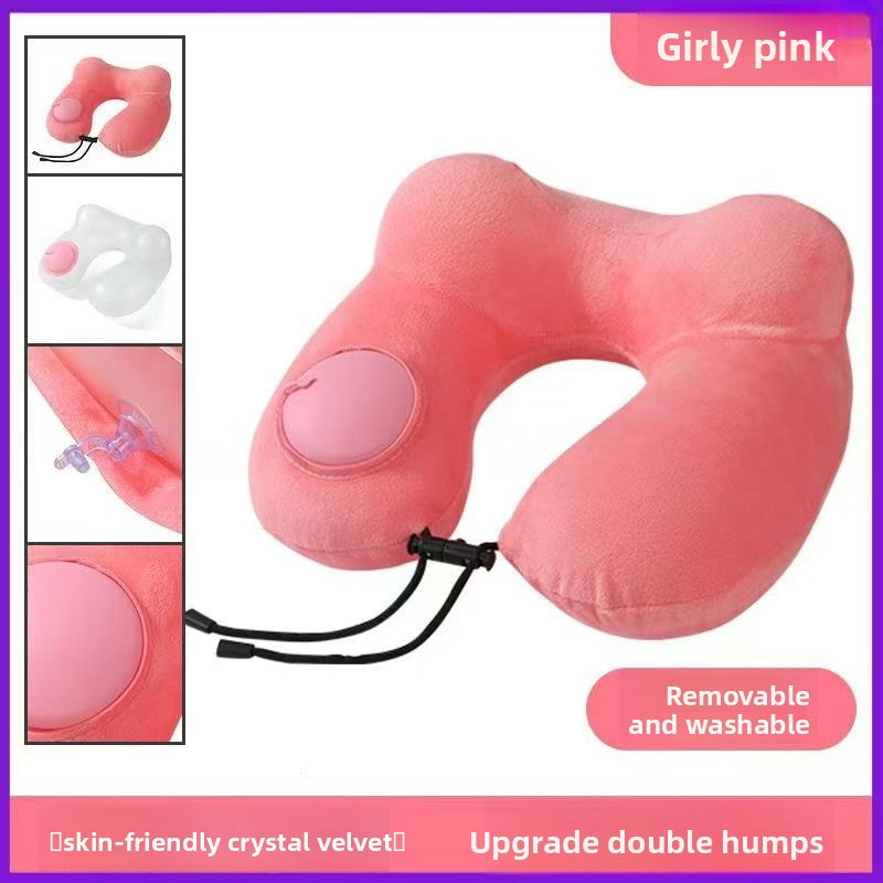 Press-Type Inflatable U-Shaped Travel Neck Pillow Comfort